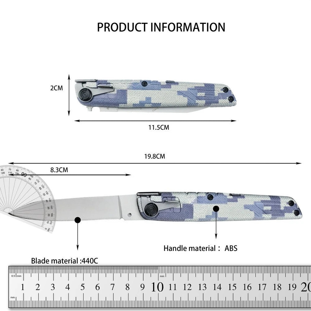4 Different Color Folding Knife with Nylon Sheath 440C Blade and ABS Handle Camping Hiking Pocket Knife Outdoor EDC Durable Tool