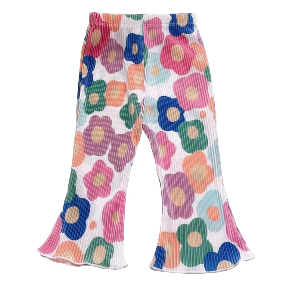 Summer Girls Floral Polka Dot Flared Pants Ice Silk Thin Fashion Outdoor Activities Children Pants Kids Everyday Versatil Pants