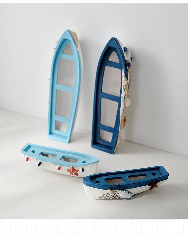 Mediterranean Wooden Boat Ornament Crafts Children's Room Office Home Decoration Wooden Sea Theme Home Decor