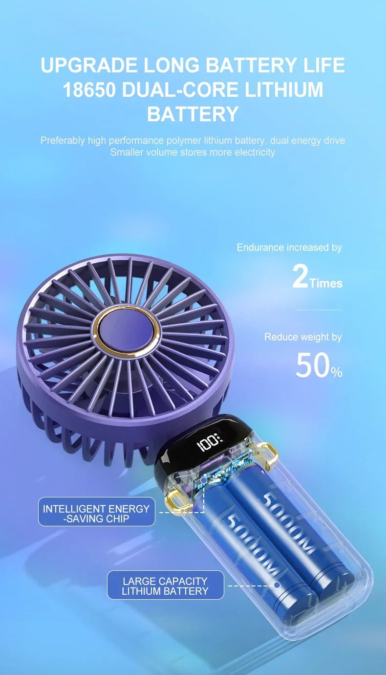 Digital  Display USB Handheld Mini Fan Portable  Office Student Desktop Silent  Foldable Small Fan Multi-Speed Adjustment
