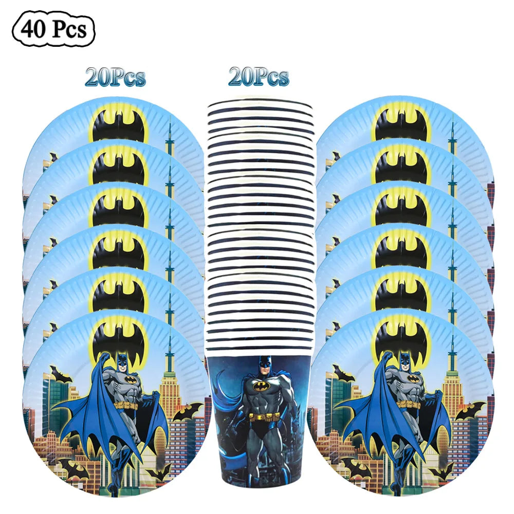 Party Tableware The Dark Hero Cartoon Boys Balloons Birthday Party Decoration Plate Cup Napkins Balloons Baby Shower Supplies