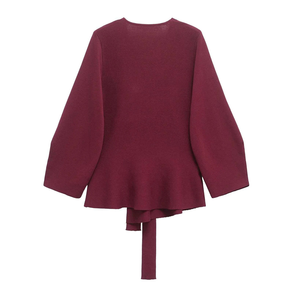 Spring Women Shoulder Pad Belt Knit Blazer Women Retro V-neck Long Sleeve Versatile Female Coat Women Clothes 9598/128