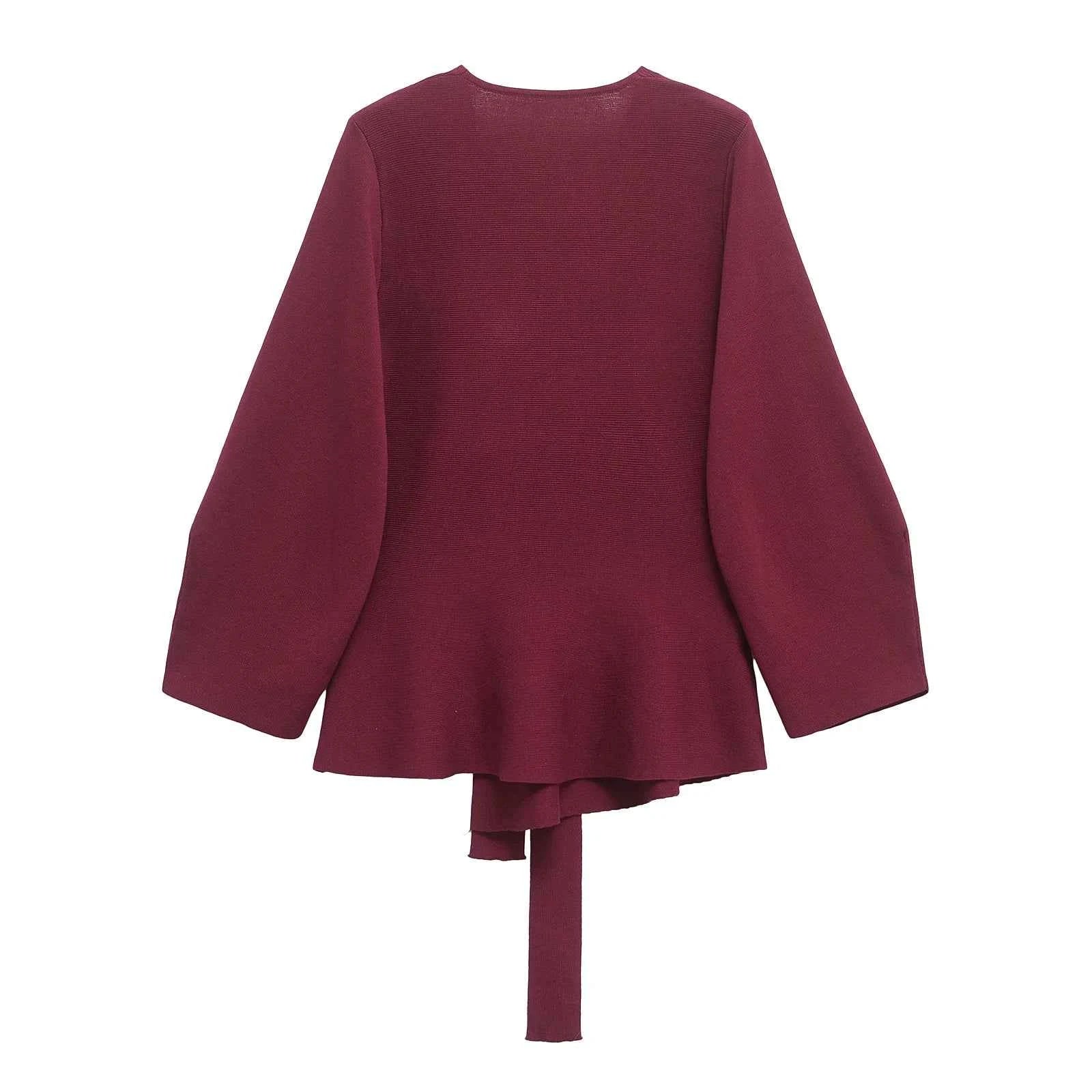 Spring Women Shoulder Pad Belt Knit Blazer Women Retro V-neck Long Sleeve Versatile Female Coat Women Clothes 9598/128