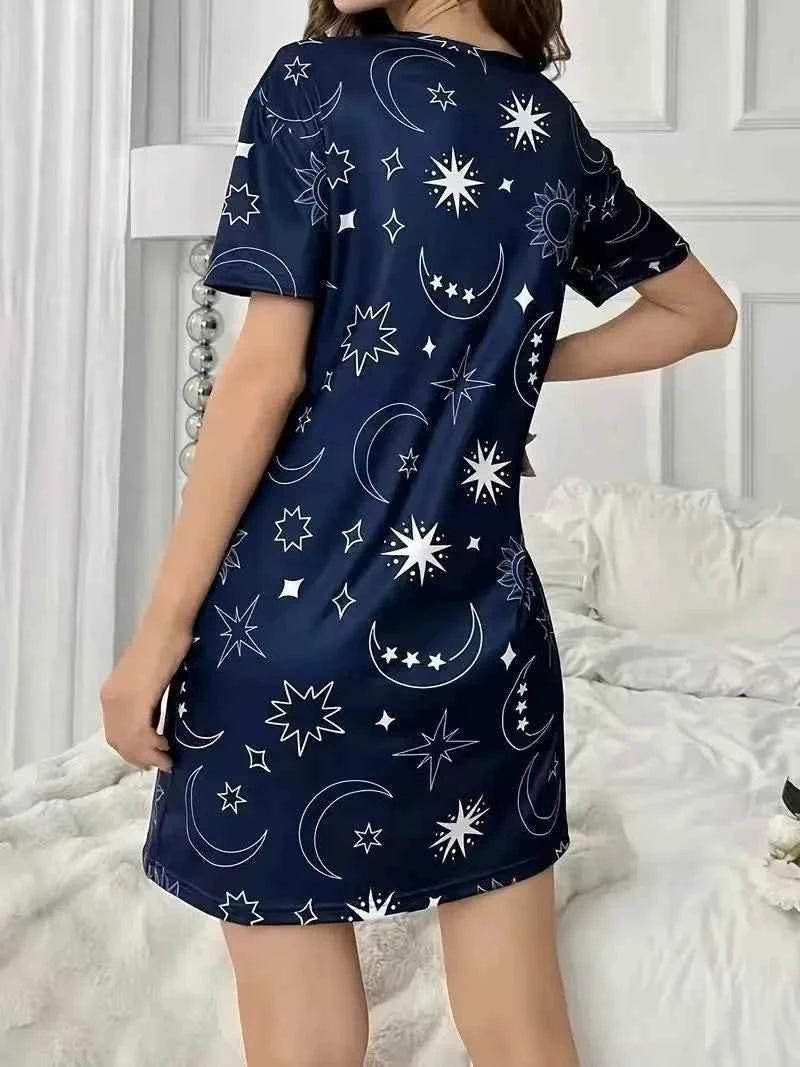 Women's Nightgown Summer Short Sleeve Sleep Shirt Round Neck T-shirt Dress Soft Nightdress Home Clothes Sleepwear & Loungewear