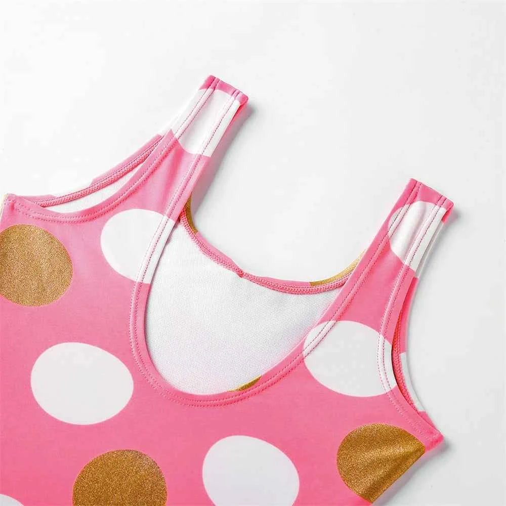 Girls' one-piece cartoon print swimsuit, children's polka-dot animal one-piece swimsuit with hollow back, beach wear
