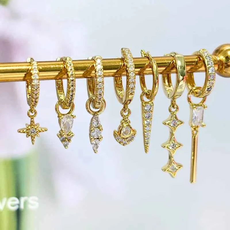Women's 925 Sterling Silver Ear Needle Crystal Zircon Water Droplets Stud Hoop Gold Huggie Earrings Premium Luxury Party Jewelry