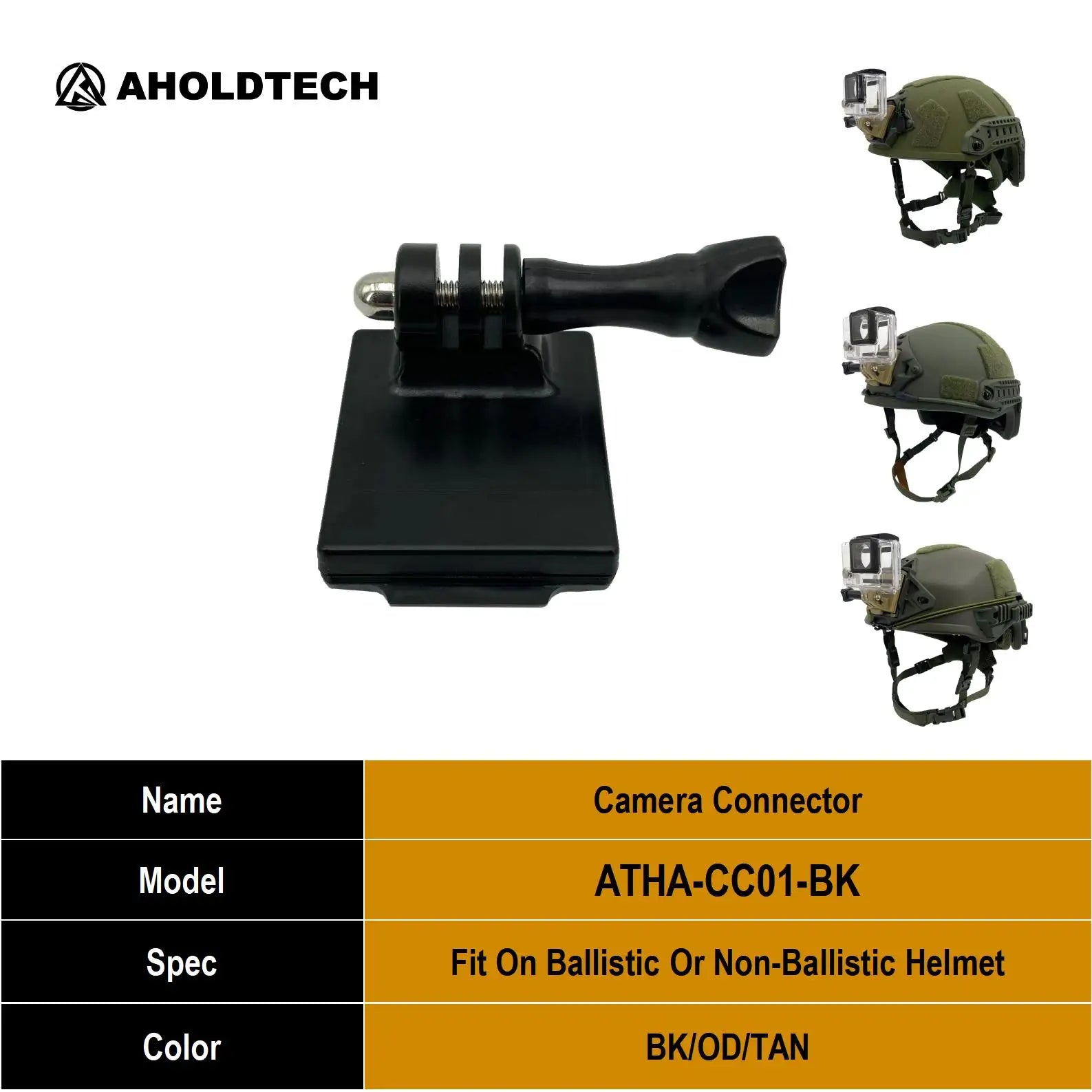 Aholdtech Tactical Bulletproof Helmet Accessories Flashlight Holder Light Clamp And NVG Mount Connector for Gopro Hero Cameras