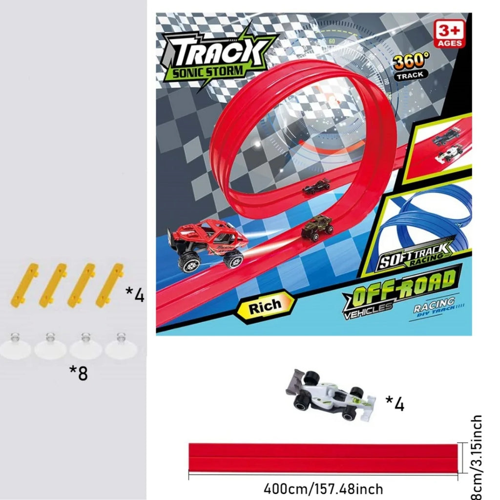 DIY Assembled Soft Track Car with Inertia Return for Kids  Rolls Up Portable DIY Racetrack Birthday Gifts for children