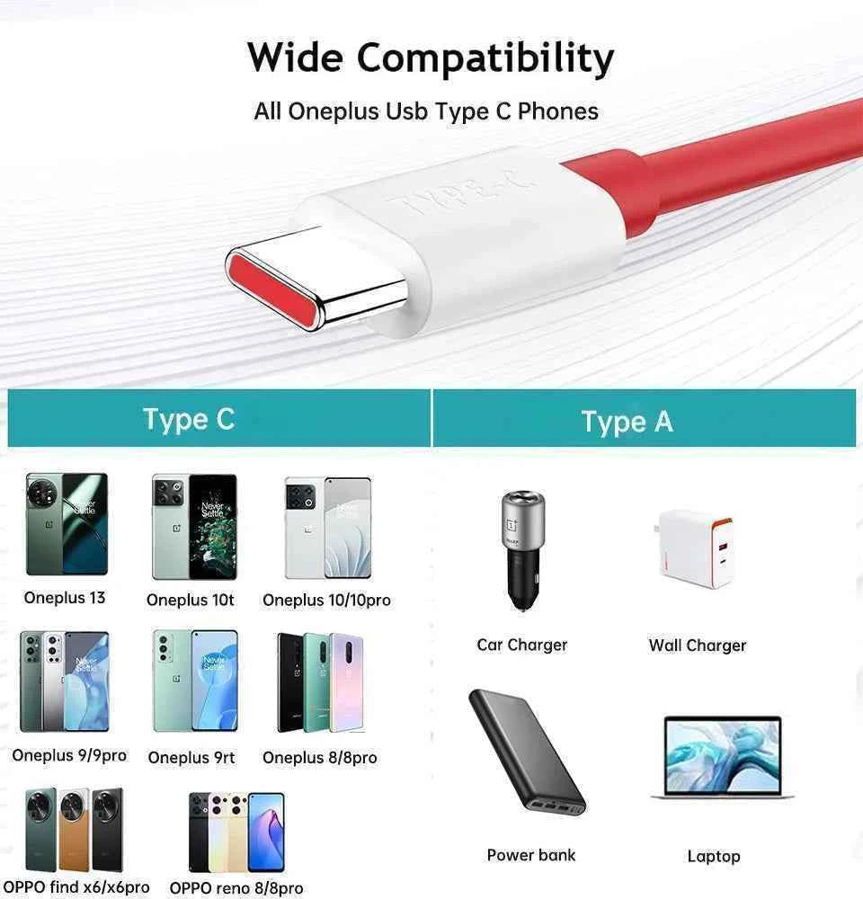 Original Oneplus Cable Supervooc 150w 100w 80w Usb Type C Warp Charge 65w Cables Usbc One Plus 13 13t 12 11 10 Nord 4 N30 SE