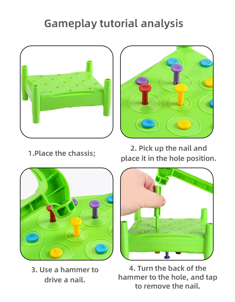 Kids Nail Hammering Game Toy - Parent-Child Interactive Percussion Toy for Fine Motor Skills, Concentration & Hand-Eye Coordina