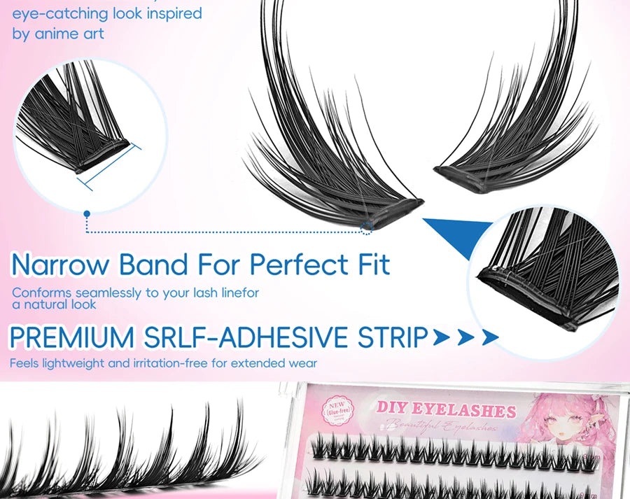10 rows of 200 clusters of self-adhesive false eyelashes, makeup eyelashes, extending soft eyelashes, 9-13mm（MIX)