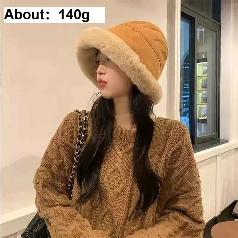 Adding Thick Plush Autumn/winter Hat To Keep Warm for Girl Cold Resistant Ear Protection Hat Curled Fisherman's Winter Hat