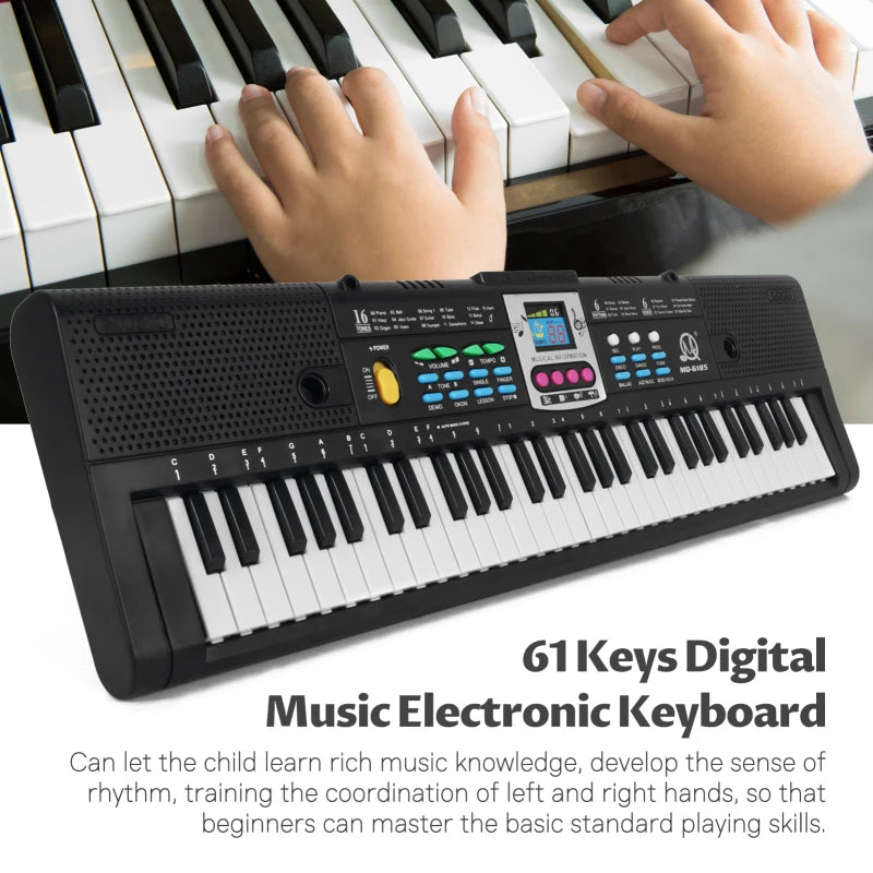 61 Keys Digital Music Electronic Keyboard Kids Multifunctional Electric Piano for Piano Student with Microphone Function