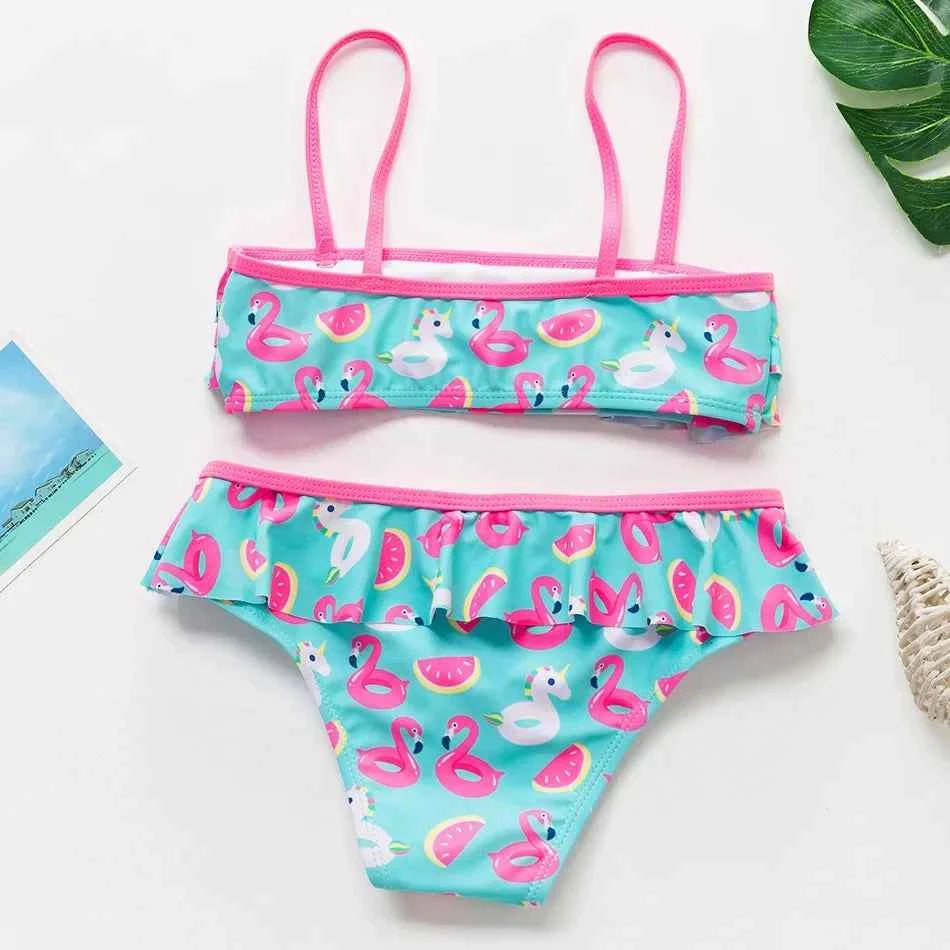 2-10Y New Fashion Kid Rainbow Design Bikini Set Lovely Two Pieces Child Swimwear Cute Girl Flouncing Swimsuit Summer Beachwear
