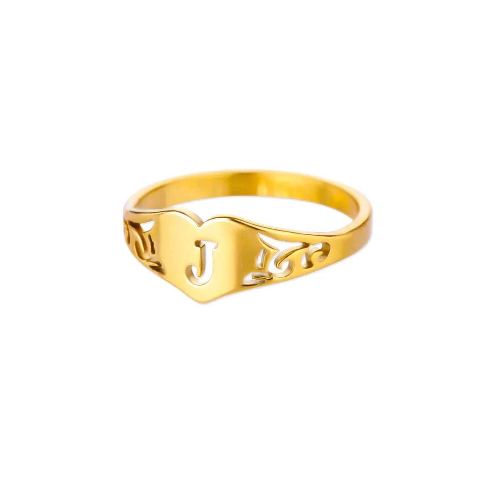 Fashion Hollow Initial Letter Heart Rings For Women Gold Color Stainless Steel A-Z Letter Ring Aesthetic Wedding Jewelry Gift