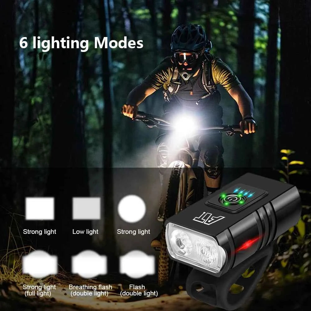 Bicycle Light T6 LED Bike Front Lamp 6 Modes Cycling Lantern Type-C Rechargeable MTB Bike Headlight Flashlight for Night Riding