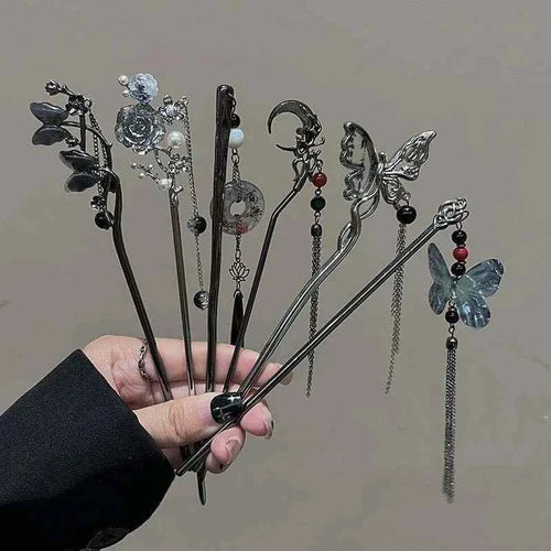 2026 New Chinese Style Butterfly Flower Tassel Hair Stick for Women Vintage Metal Hanfu Chopstick Hair Sticks Hair Accessories