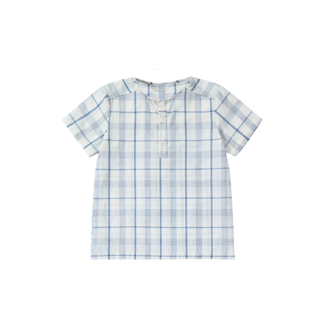 AP Barcelona Blue Collection Girls Dress Embroidery Brothers Sisters Family Matching Clothing Boys Plaid Set Knit Top