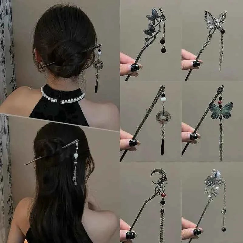 2026 New Chinese Style Butterfly Flower Tassel Hair Stick for Women Vintage Metal Hanfu Chopstick Hair Sticks Hair Accessories