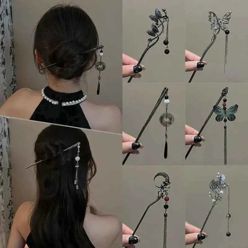 2026 New Chinese Style Butterfly Flower Tassel Hair Stick for Women Vintage Metal Hanfu Chopstick Hair Sticks Hair Accessories