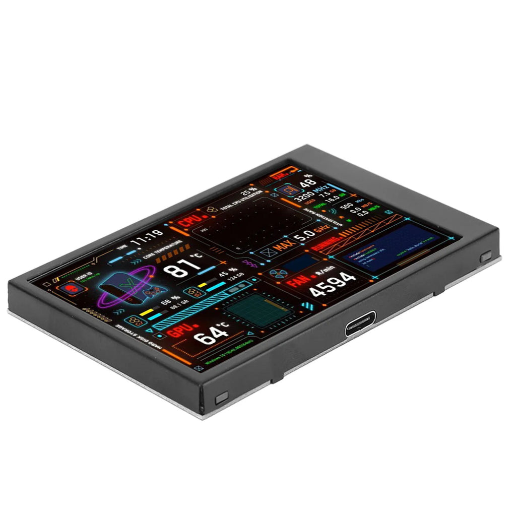 3.5in Computer Temp Monitor Dual USB Port IPS Mini Display CPU Data Monitor with Visual Theme Editor for GPU RAM HDD