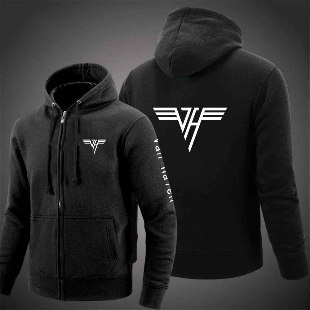 2024 Spring Autumn Van Halen Logo Printing Solid Color Classic Hooded Hoodies Men's Trendy Sports Casual Long Sleeve Loose Coat