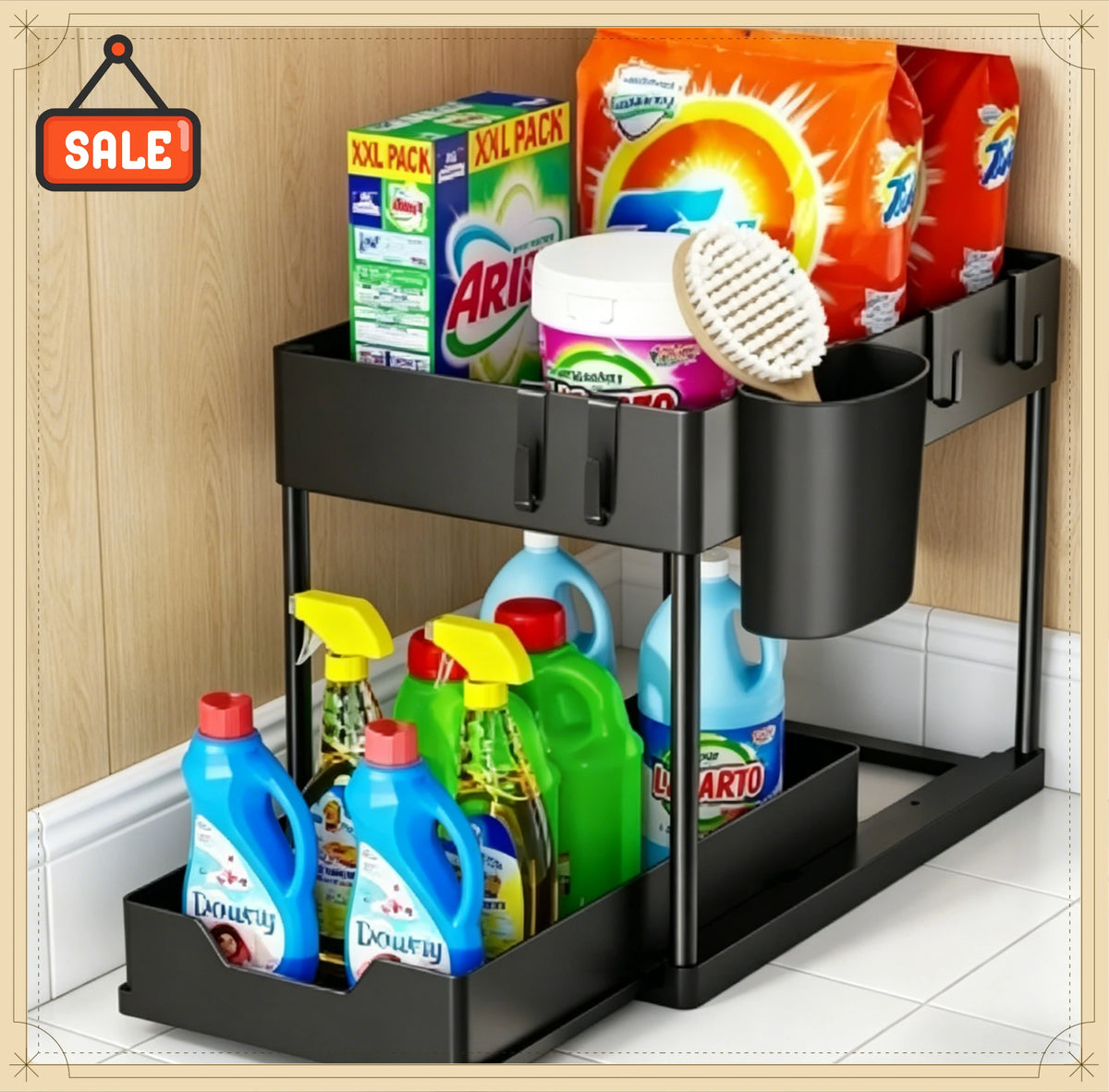 2-Tier Under Sink Storage Rack with Sliding Baskets