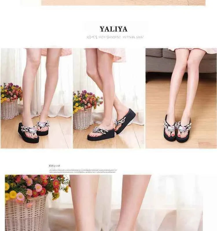 Hello Kitty Kawaii Soft Flip Flop Sandals Y2k Beach Slides Shoes Women Casual Wedge High Heels Platform For Slippers Ladies Gift