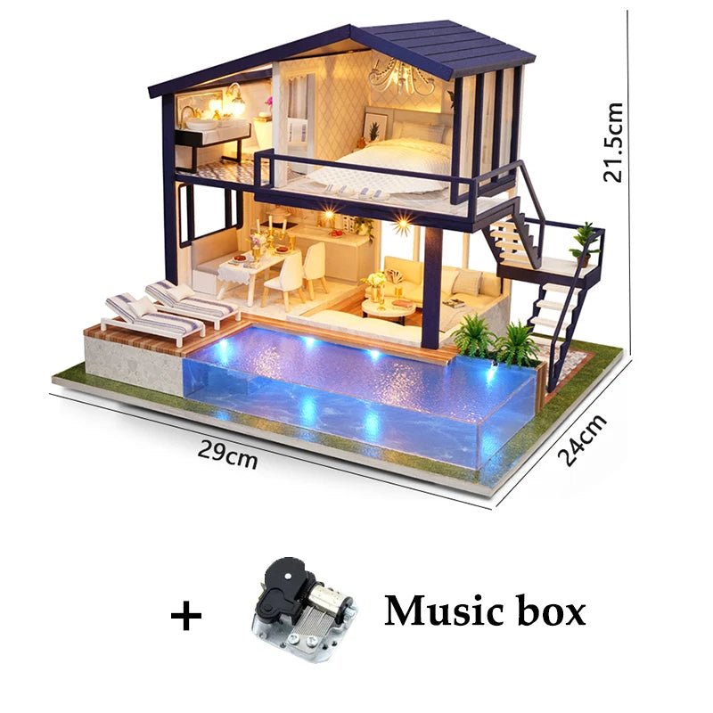DIY Wooden Dollhouse Mini Building Kit Handmade Doll House Case Model 3D Puzzle Assembly With Furniture Toys For Christmas Gifts