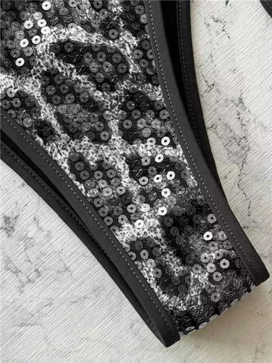 2026 Leopard Sequins Halter Strappy Bikini Women Swimwear Female Swimsuit Two-pieces Bikini Set Bather Bathing Suit Swim Lady