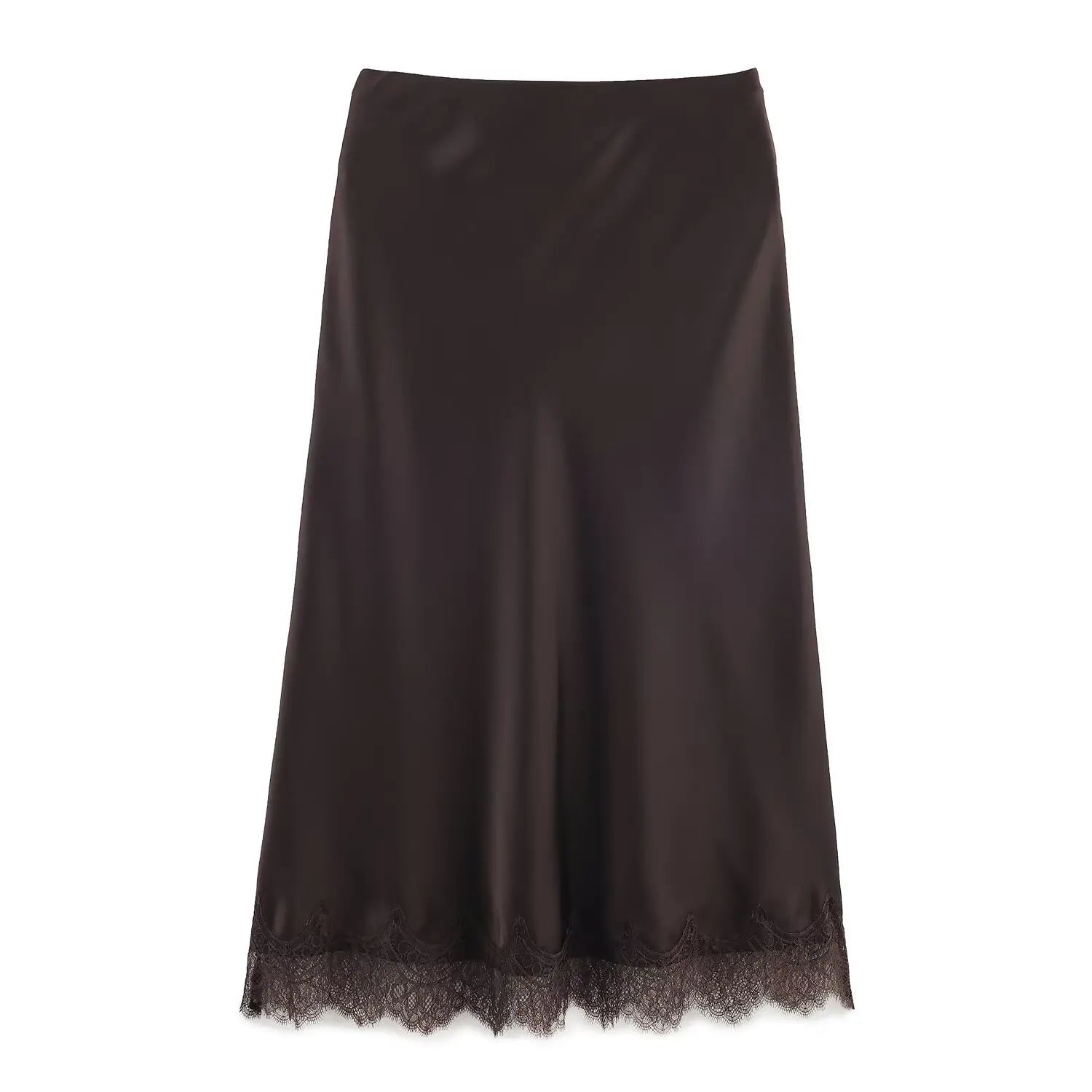 SAW Independent Station Sexy Lace Patchwork Satin Feel Mini Skirt Autumn Fashion Trendy Polyester Fiber Long A-Line Skirt