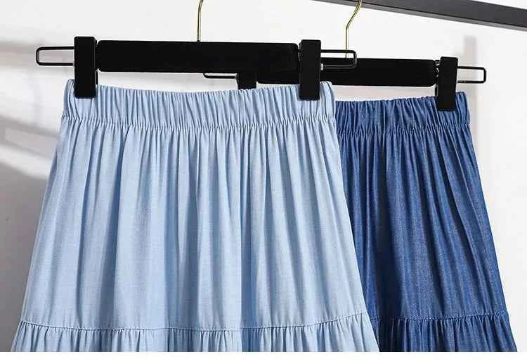 Spring Summer Women Skirts Vintage High Waist Elastic Patchwork White Black Chic Long Cake A-line Skirt