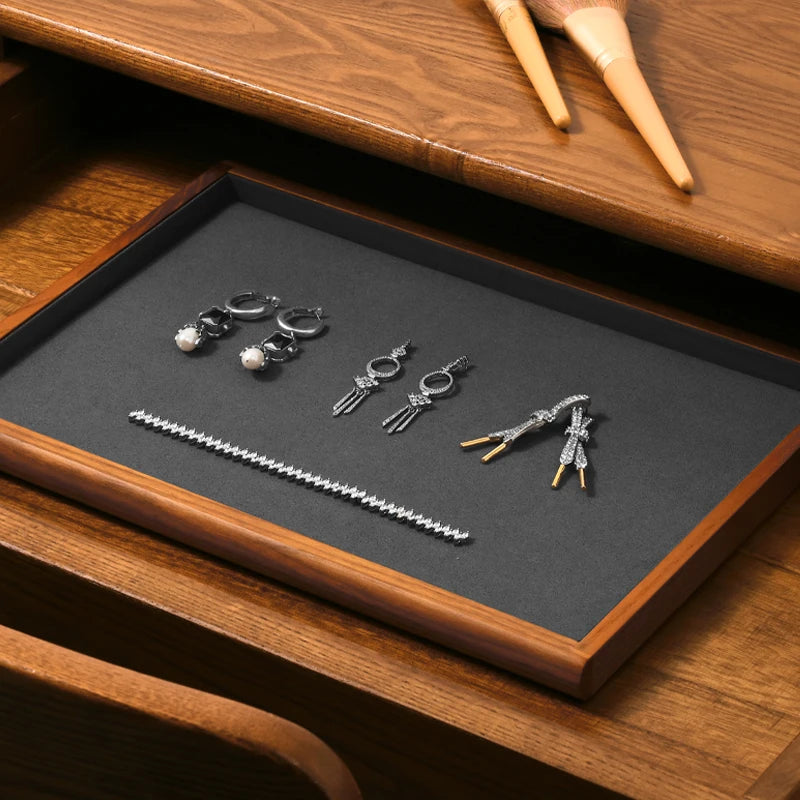 Oirlv Gray Wooden Jewelry Tray  Jewelry Display Viewing Plate Ring Pendant Bracelet Storage Plate Display Tray Jewelry Organizer