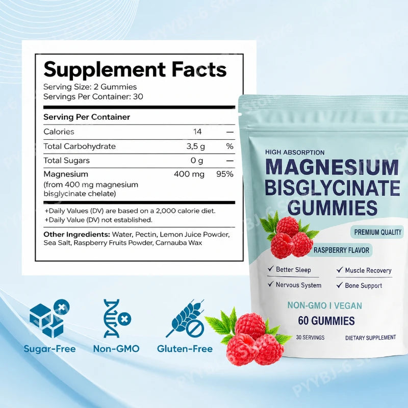 Magnesium Bisglycinate Gummies Raspberry Flavor 60 Count