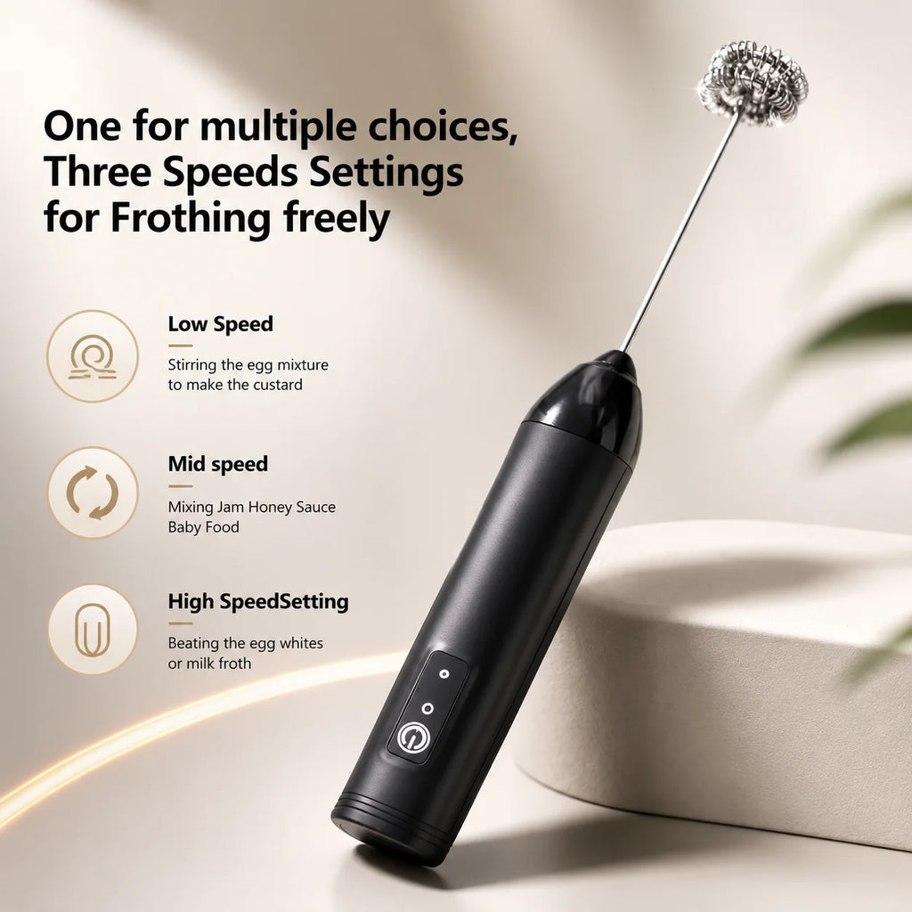 MINI Milk Frother USB Rechargeable 3 Speeds Foam Maker Coffee Whisk Mixer Electric Handle Blender Egg Beater Hot Cooking Tools