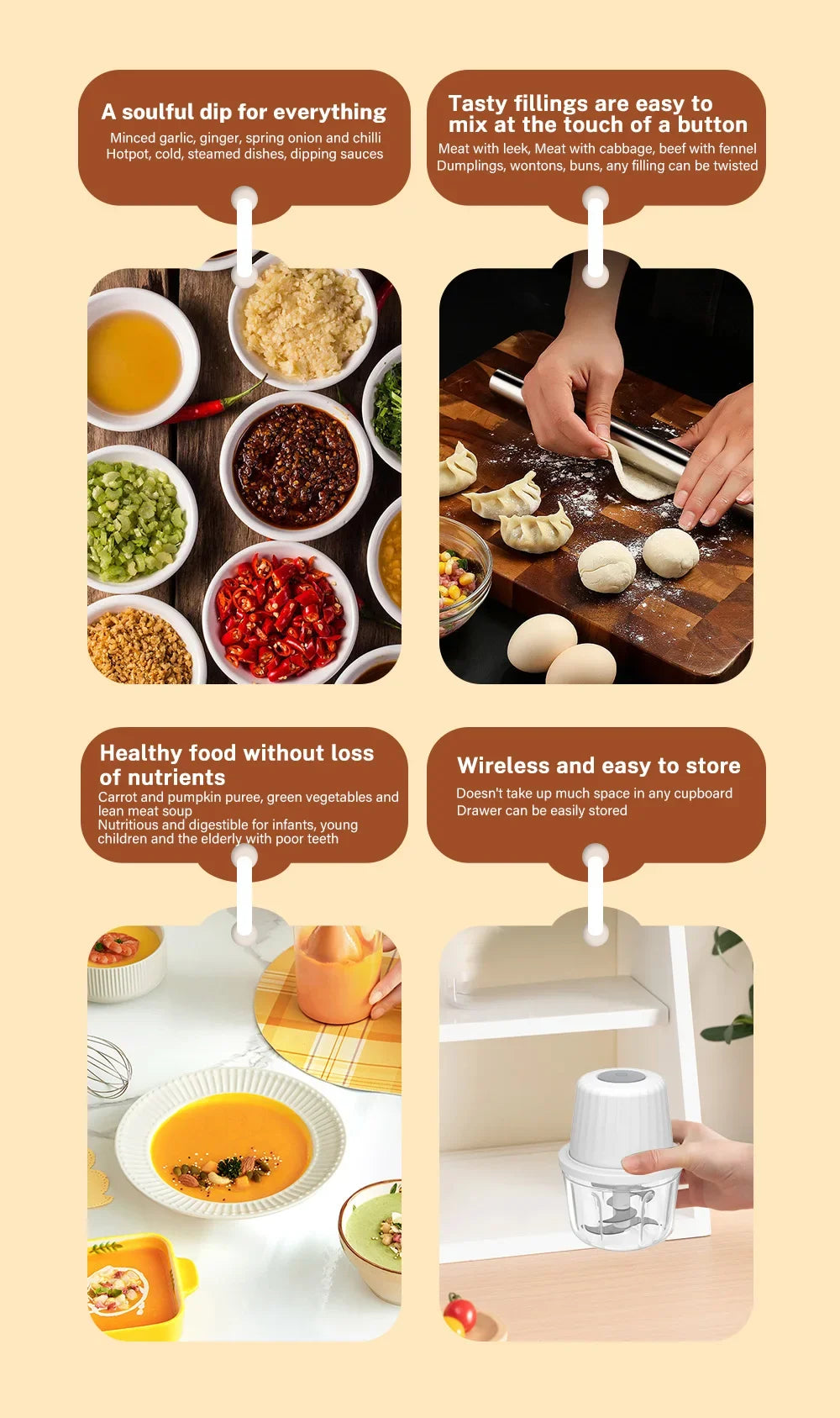 Portable Electric Garlic Mincer 400ML with 6 Blades - USB Charging Mini Vegetable Chopper for Home Cooking & Picnics
