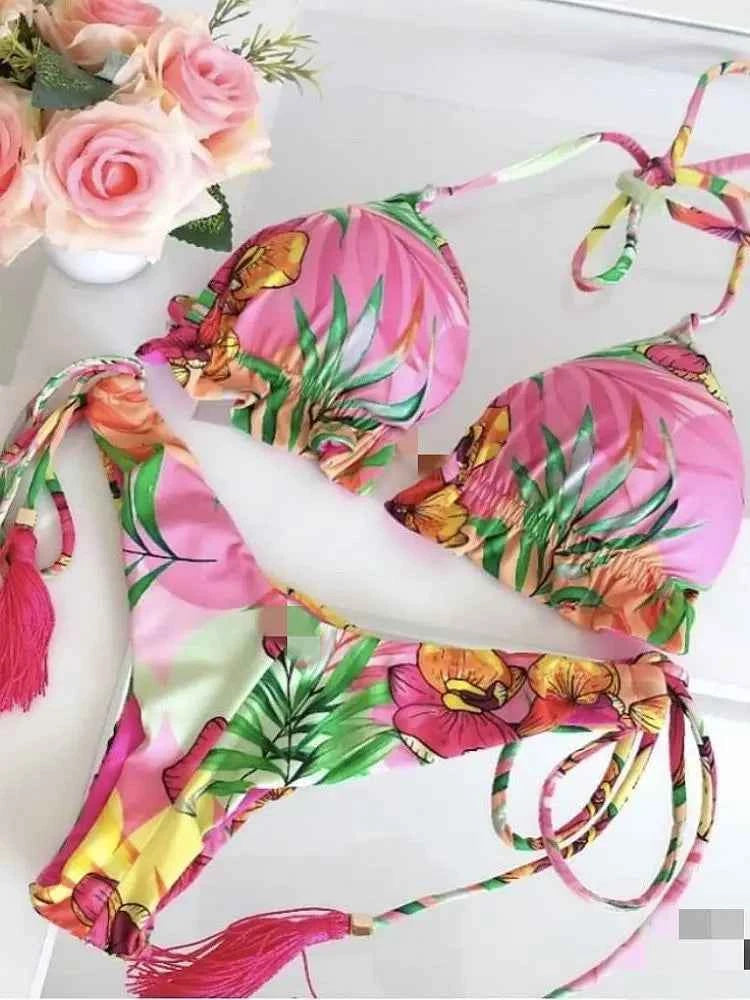 2020 New Bikinis Women Swimsuit Cross Bandage Swimwear Push Up Bikini Set Beach Bathing Suit Brazilian Biquni Print