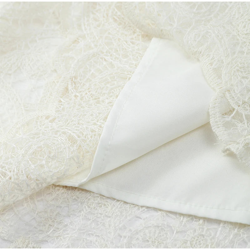 White Lace Dresses Elegant Solid Flared Sleeve High Neck Slim Pleat Mini Women Dress 2026 New Fashion Club Evening  Party Robes
