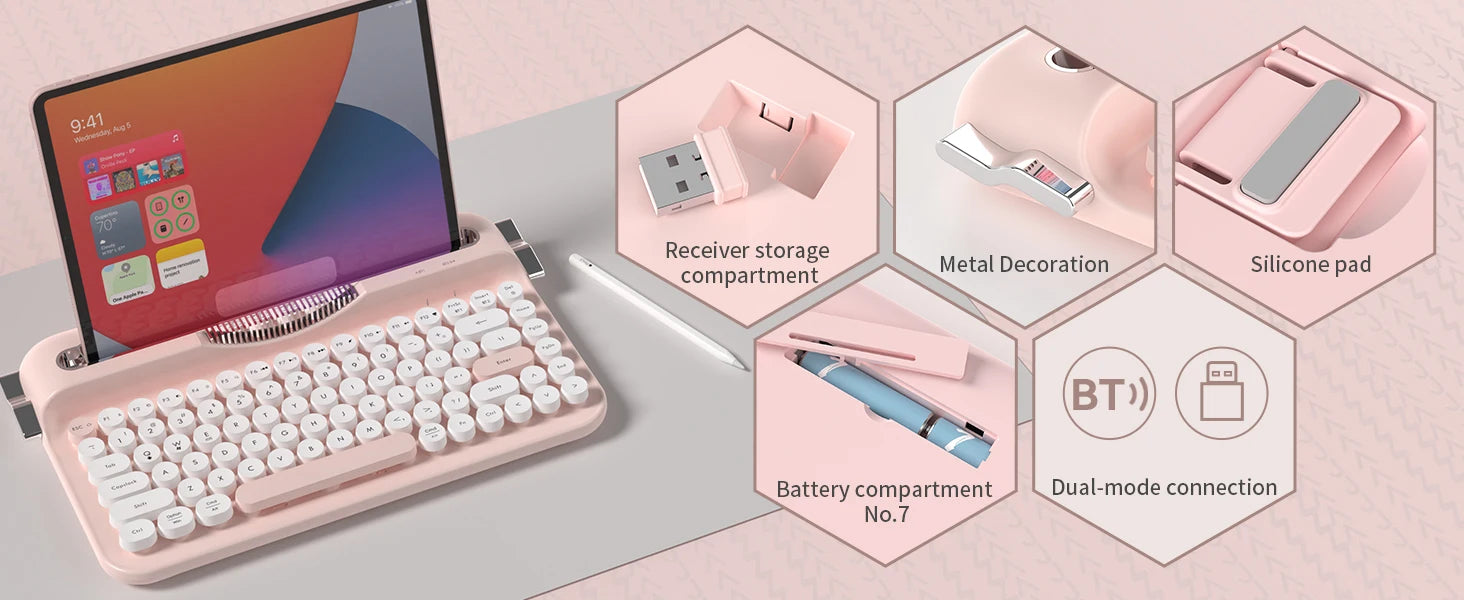 AJAZZ Multl-Device Keyboard Dual Mode 2.4G/Bluetooth5.0 With Card Slot Bracket Position Typewriter Office Membrane Keyboard AF84