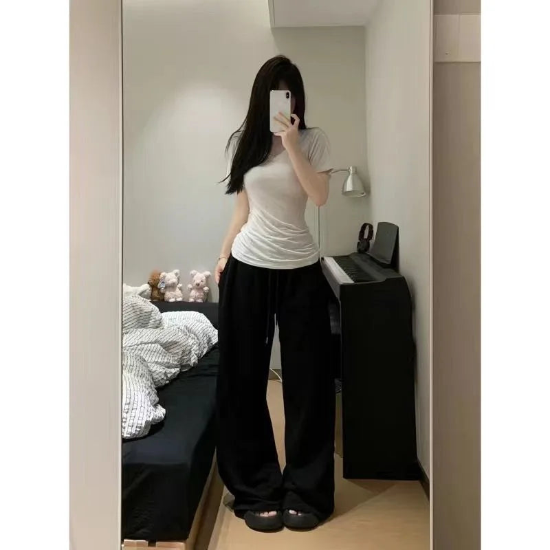 Cotton Neckline Short-sleeved Shirt for Women in Summer Basic Style Versatile Slim Fit and Sexy Top Trendy