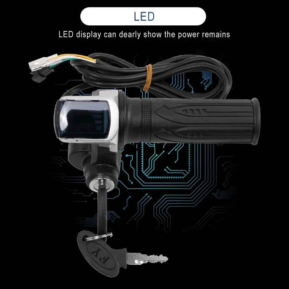 Throttle Grip E-bike Handlebar with Lock Ebike 36V 48V 60V Electric Bicycle Scooter Accelerator Power Indicator Key LED Display