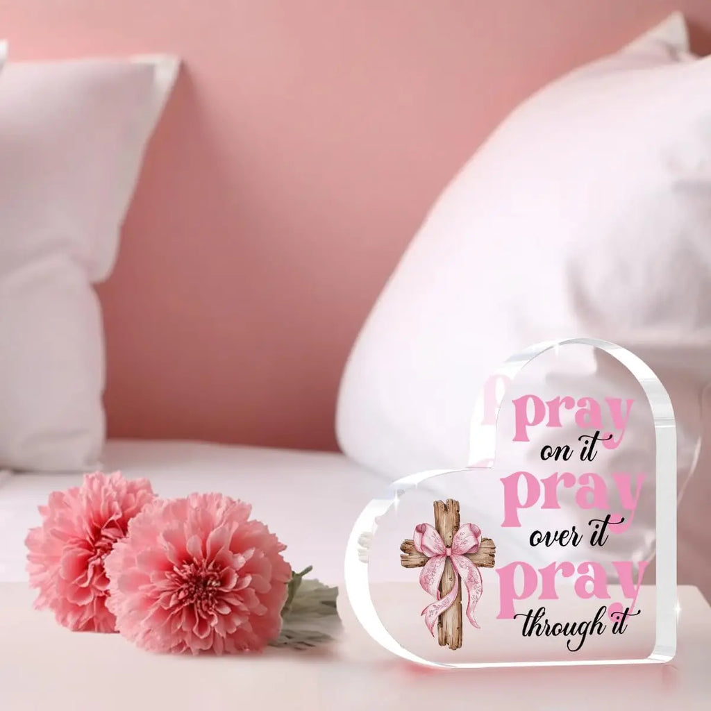 Inspirational Pink Room Decor, Pink Bow Dorm Room Decor for Women, Pray Over It Bible Verse Wall Art Christian Gifts for Women