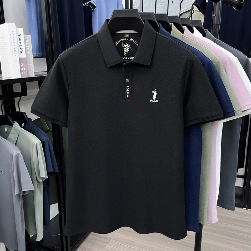 Luxury brand short sleeve silky cotton polo shirt summer new business men's T-shirt Paul Pony embroidered breathable casual top