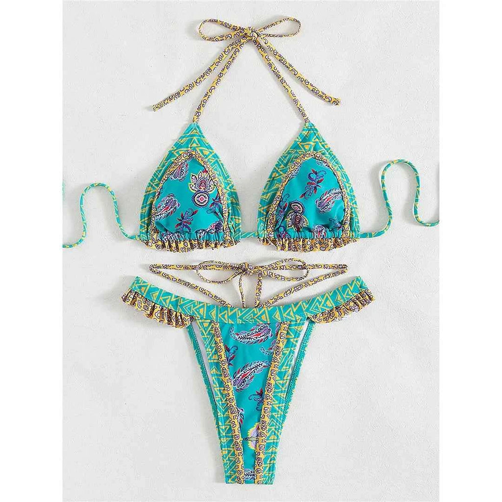5 Colors Sexy Printed Halter Frilled Bikini Women Swimwear Female Swimsuit Two-pieces Bikini set Bather Bathing Suit Swim V4651