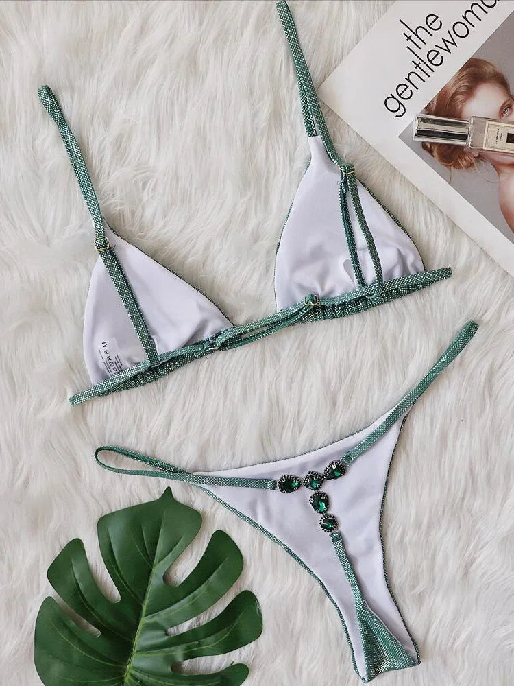 2026 Shiny Crystal Diamond Bikini Women Swimsuit Female Triangle Swimwear Two Pieces Bikini Set Micro String Bather Bathing Suit