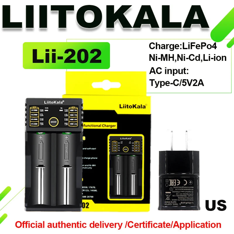 LiitoKala Lii-202 18650 Charger 1.2V/3.7V/3.2V/3.85V 21700 20700 2665014500 16340 NiMH li-ion battery Smart charger