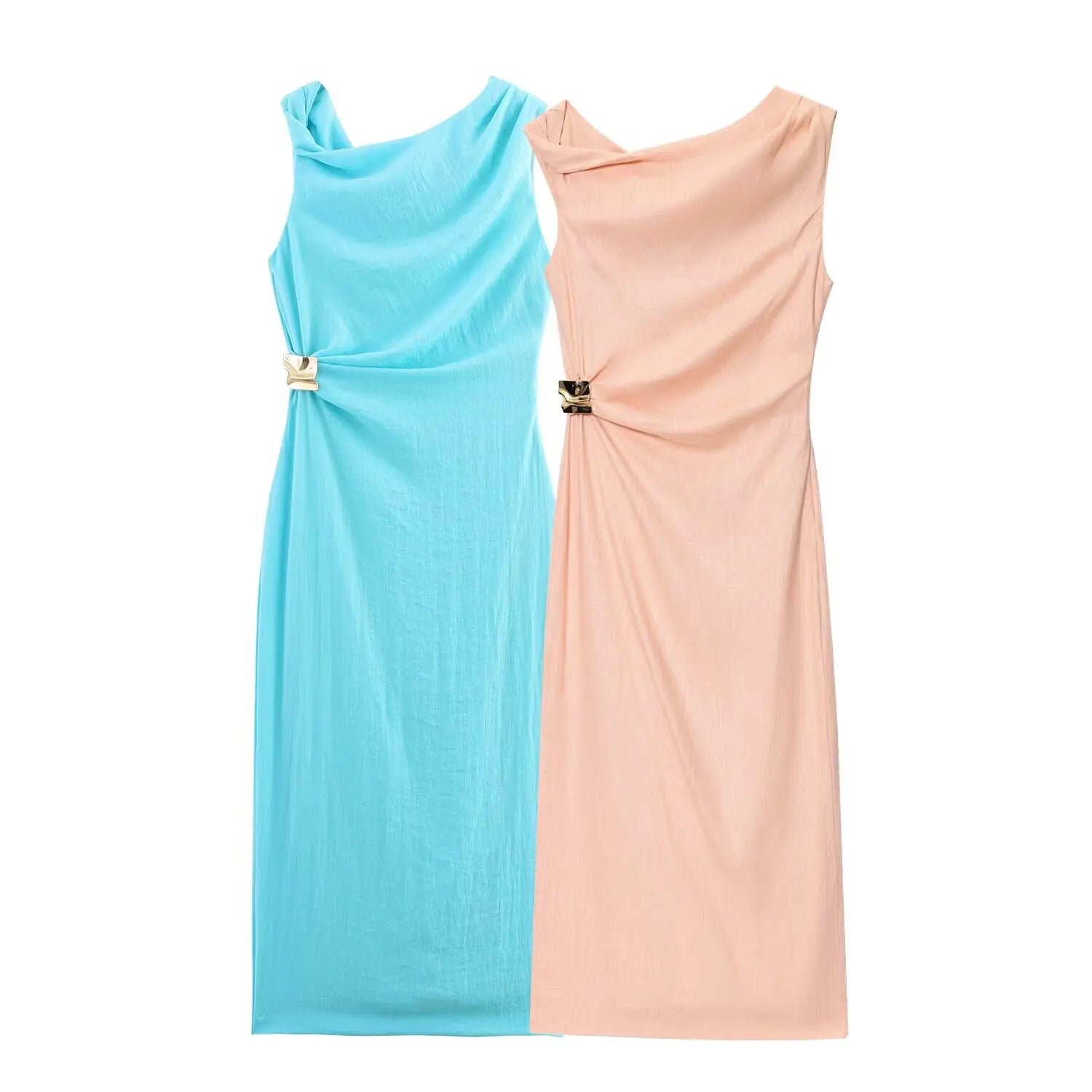 HH Woman's Summer Sexy Fashion Long Dress Solid Sleeveless Asymmetry Dresses Female Holiday Style Slit Slim Chic Dress