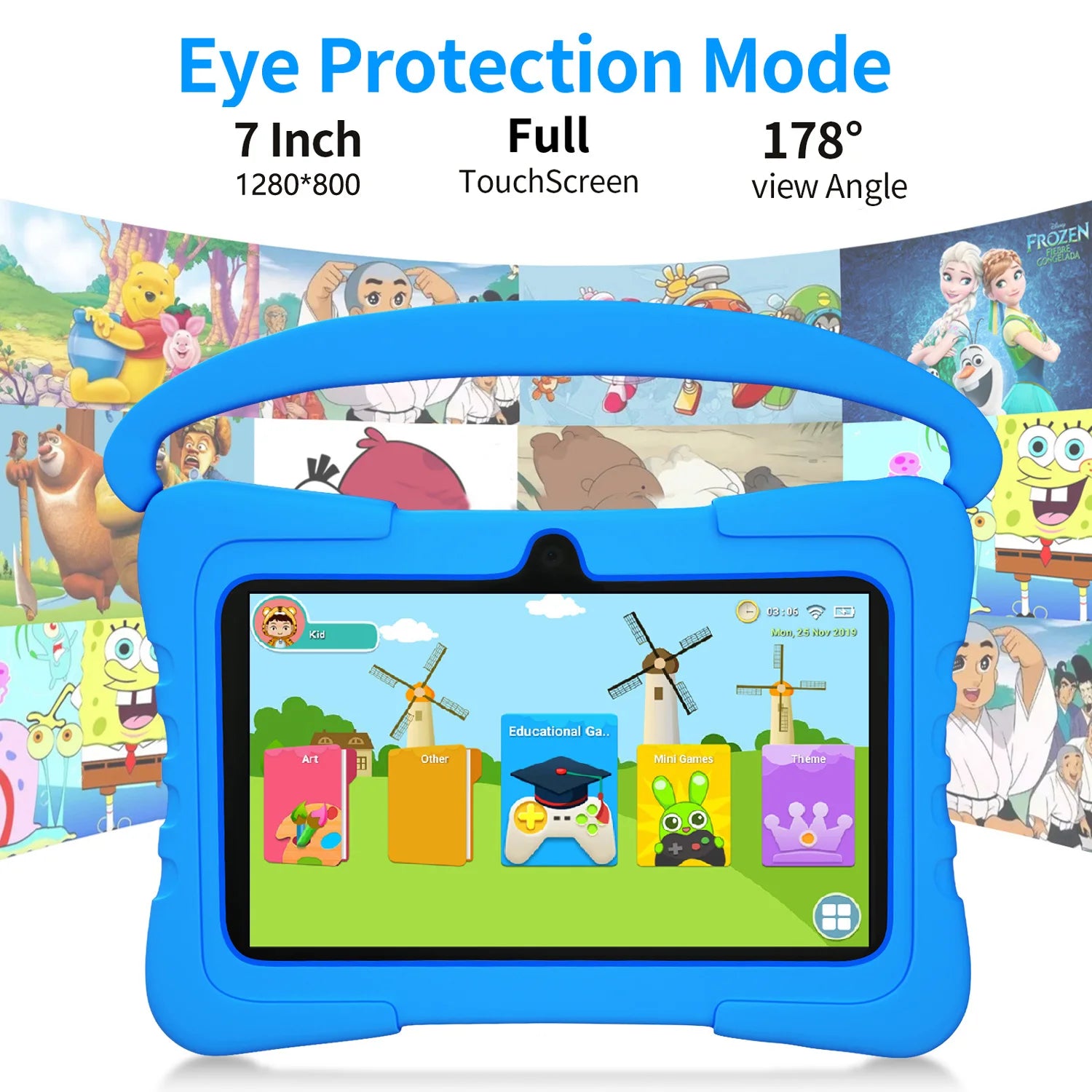7 Inch Kid Tablet Android 13 Quad Core 4GB RAM 64GB ROM 4000mAh WiFi Bluetooth Children's Gift Kids Software with Silicone Case