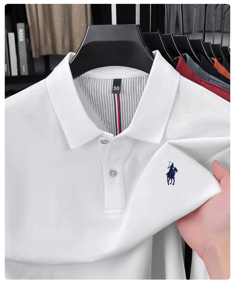 100% cotton high-end brand long sleeve polo shirt new Paul pony embroidery luxury comfort men's business leisure lapel T-shirt