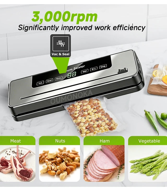 Electric Vacuum packaging machine Food Storage Seal Touch Button Dry/Wet Built-in Cutter Kitchen Food Sealing Vacuum Sealer